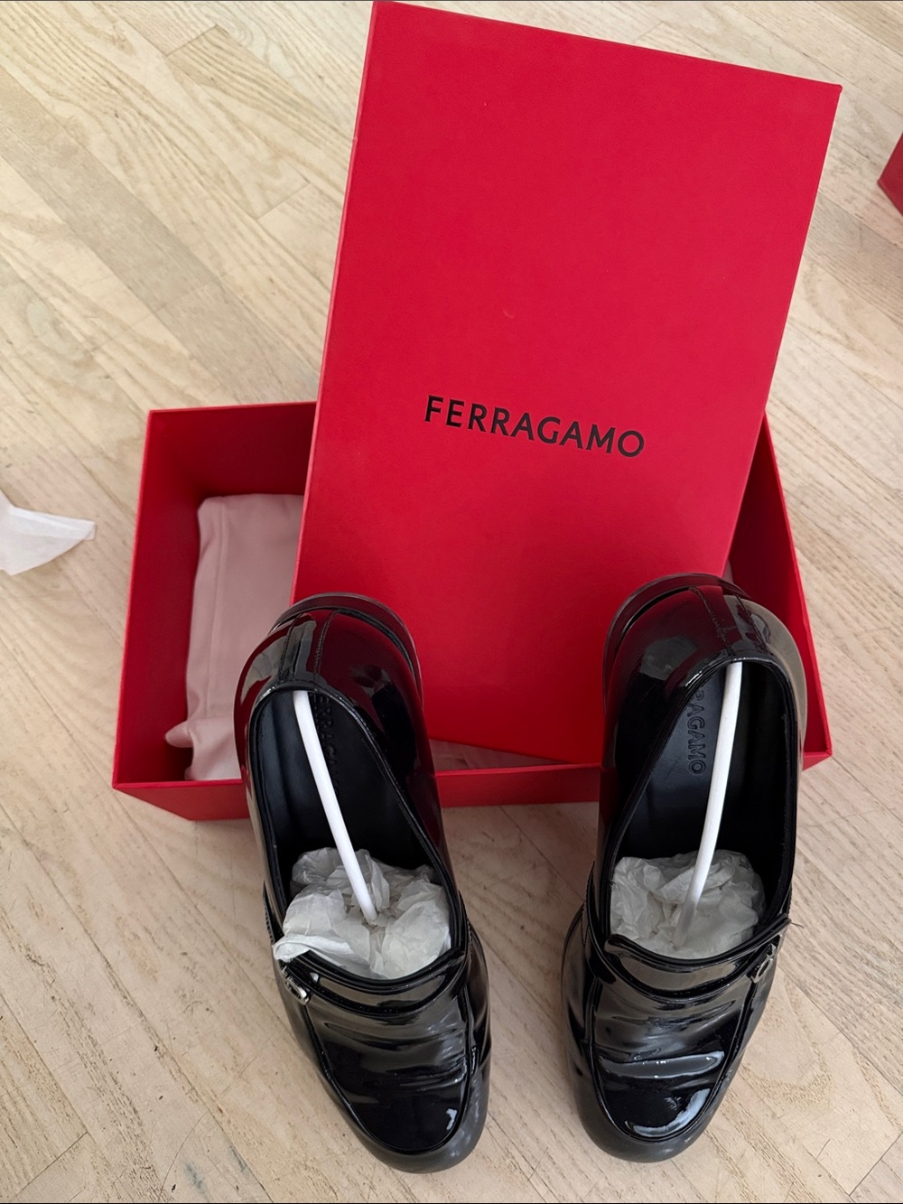 Salvatore Ferragamo Black Patent Leather Bit Loafers
